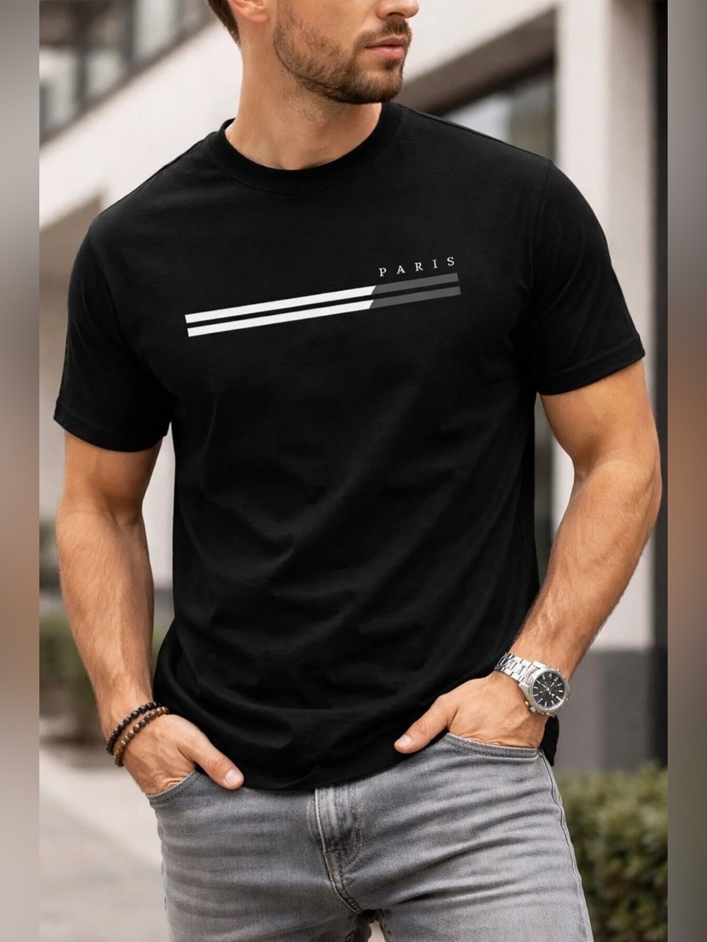 Men's Round Neck Letter Print Paris graphic Daily Short Sleeve T-Shirt size XL